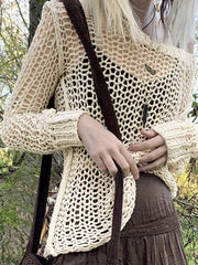 Crochet Hollow Long Sleeve Knit Top