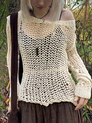 Crochet Hollow Long Sleeve Knit Top