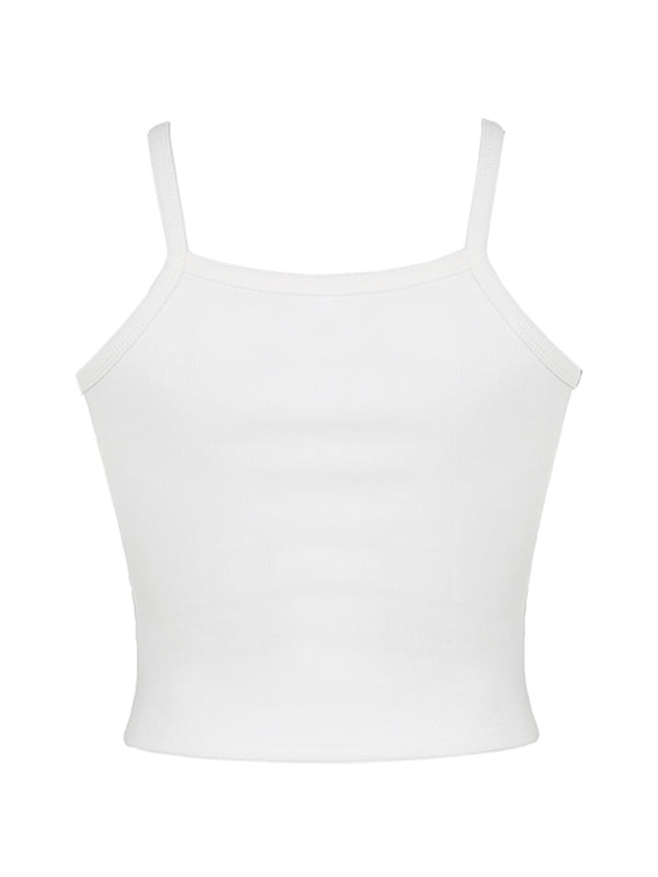 Rib Basic Solid Crop Cami Top