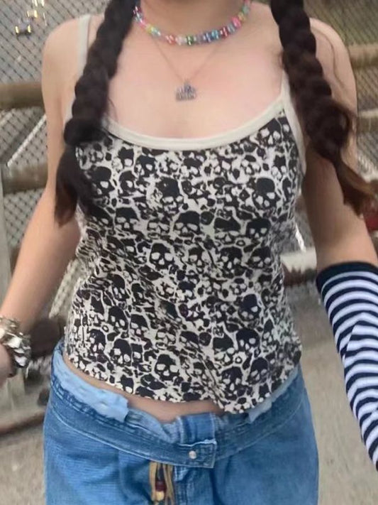Skull Allover Print Crop Cami Top