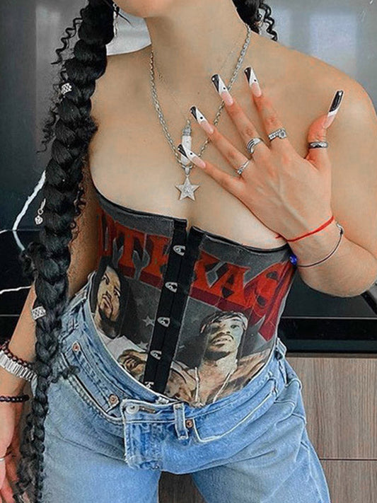 Punk Figure Graphic Corset Top