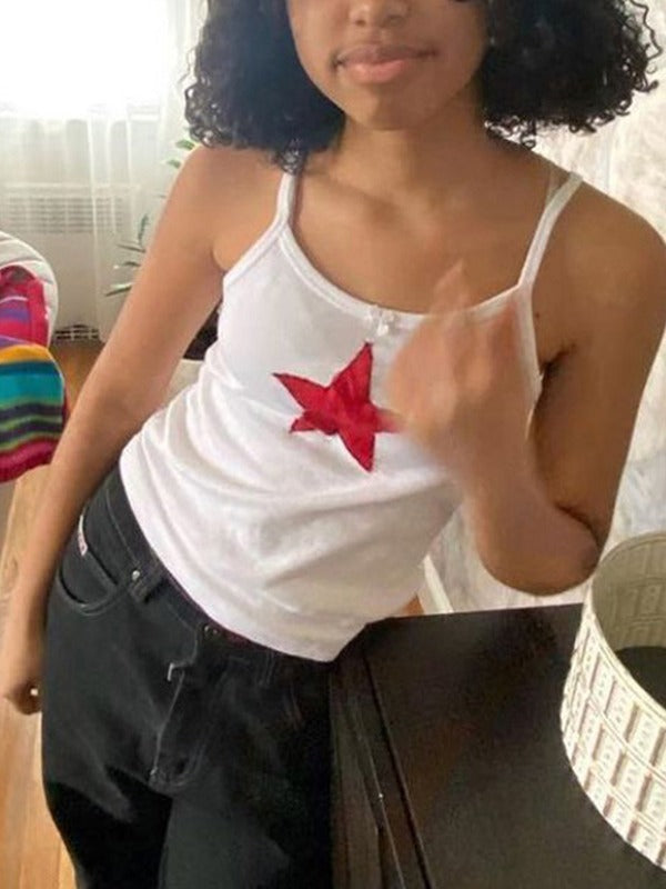 Star Embroidered Rib Cropped Tank Top