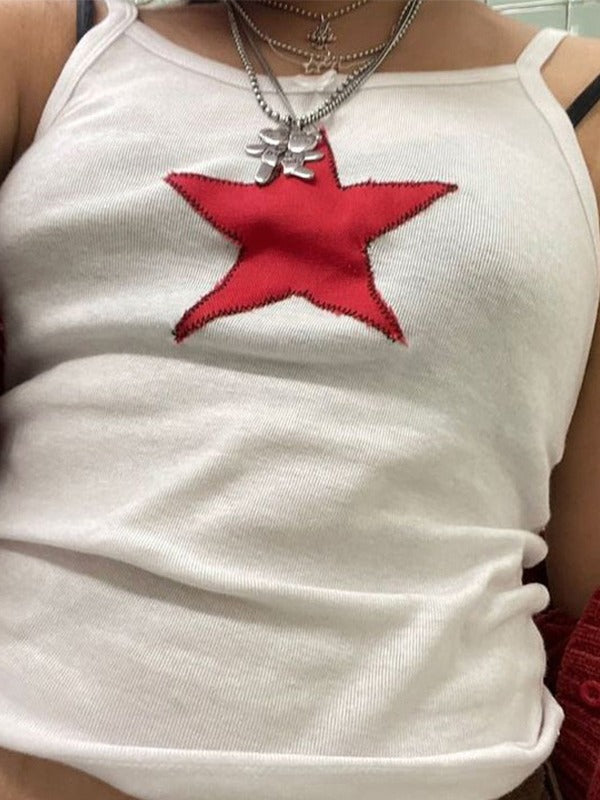 Star Embroidered Rib Cropped Tank Top