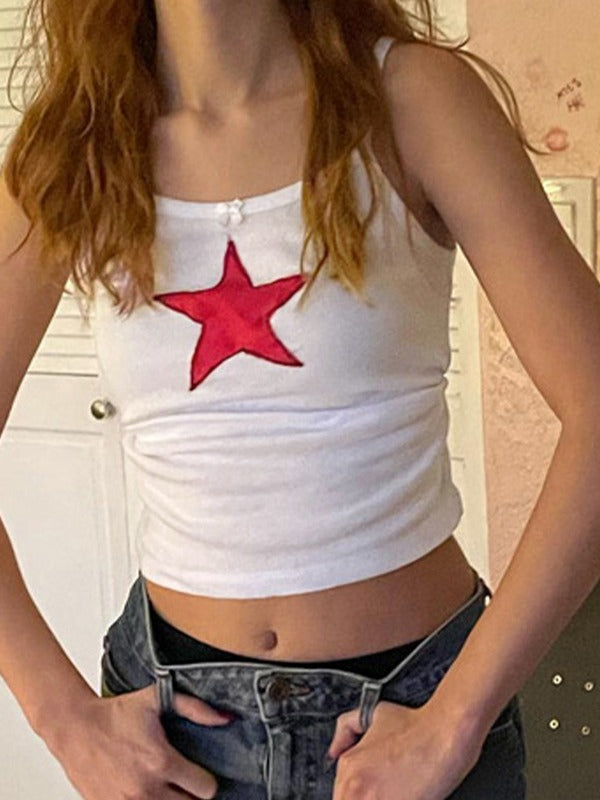 Star Embroidered Rib Cropped Tank Top