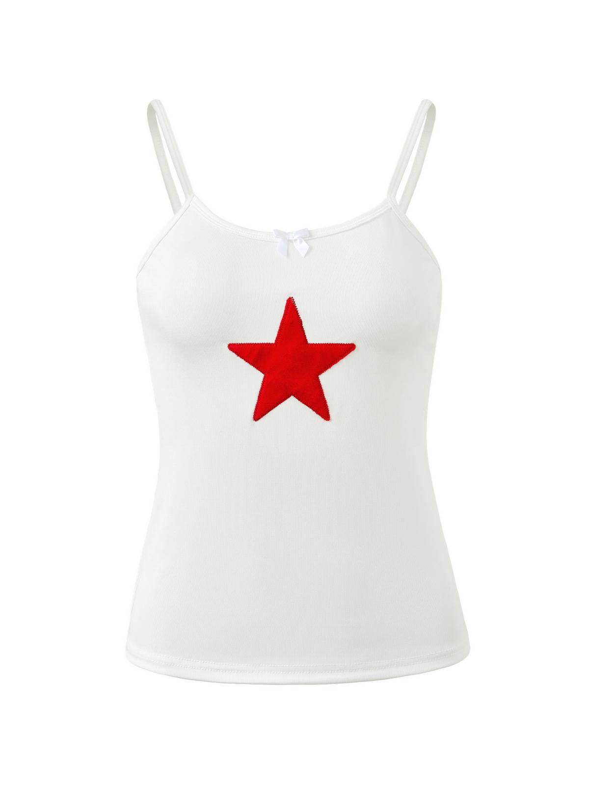 Star Embroidered Rib Cropped Tank Top