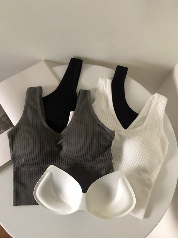 Rib V Neck Cropped Tank Top