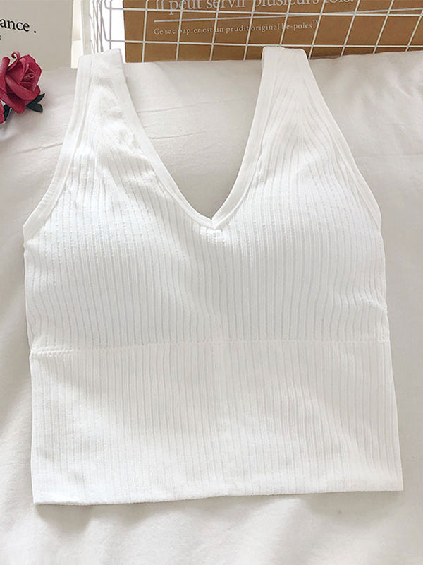 Rib V Neck Cropped Tank Top