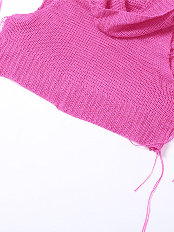 Hooded Crochet Knit Cropped Tank Top