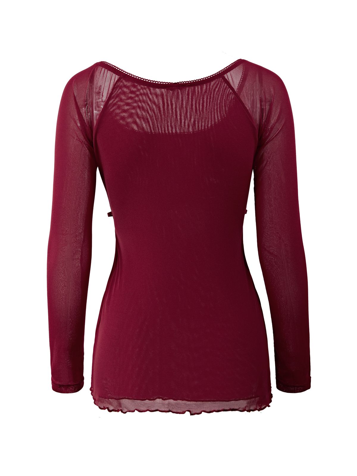 Lace Trim Tie Front Long Sleeve Blouse
