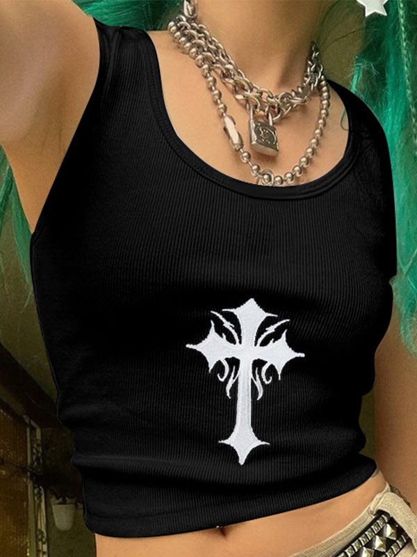 Ribbed Cross Cropped Tank Top