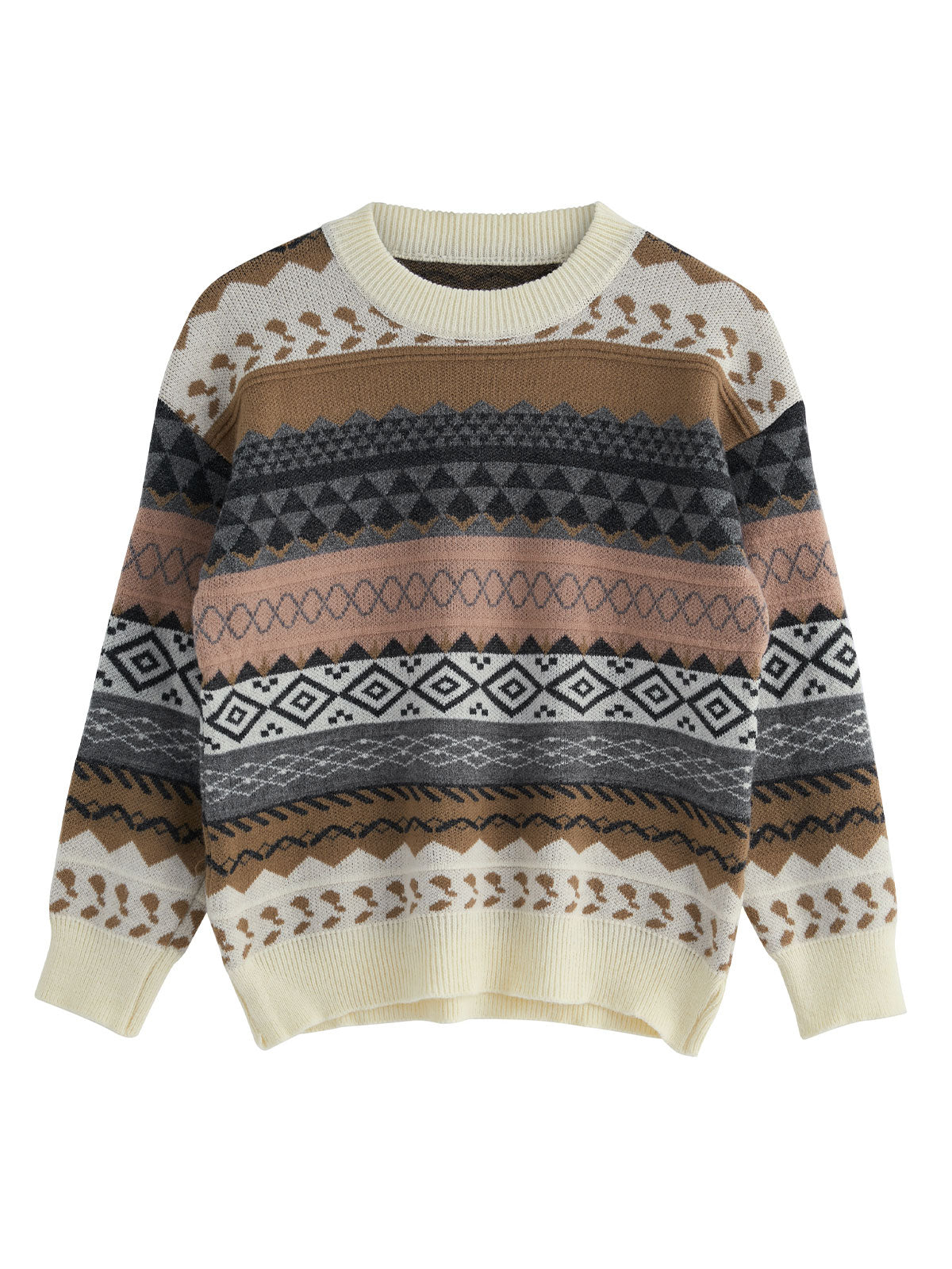 Mixed Jacquard Vintage Pullover Sweater