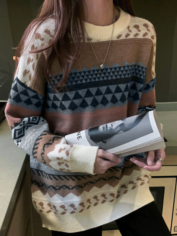 Mixed Jacquard Vintage Pullover Sweater