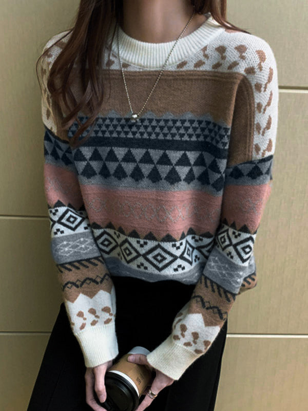 Mixed Jacquard Vintage Pullover Sweater