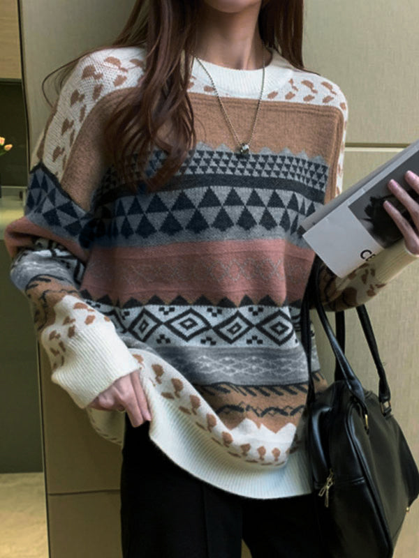 Mixed Jacquard Vintage Pullover Sweater