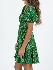 Puff Sleeve Green Floral Mini Dress