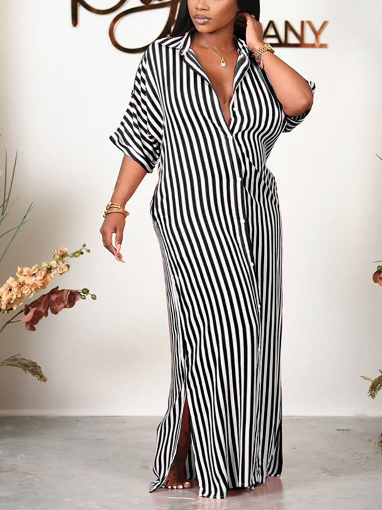Striped Shirt Maxi Dress