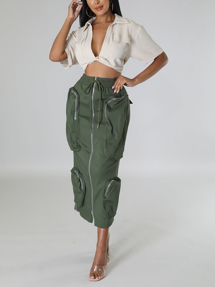 Cargo Pocket Zipper Skirt