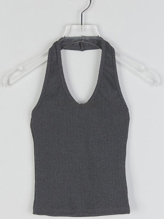 Dark Gray Rib Crop Tank Top