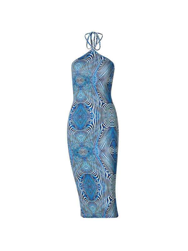 Dizzy Print Halter Bodycon Midi Dress