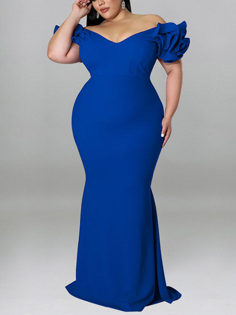 Ruffle Solid Evening Dress