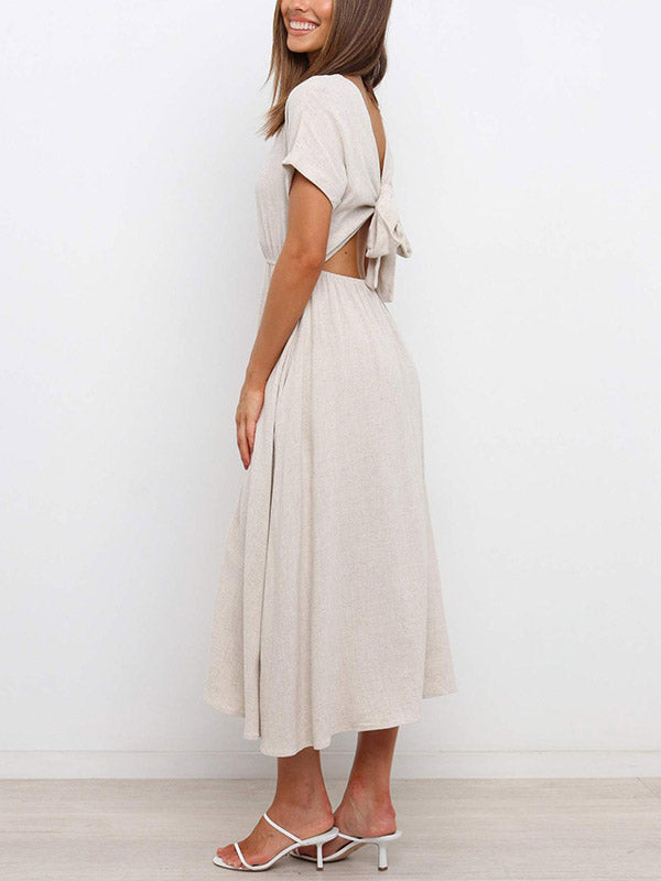 Solid Tie Back Midi Dress