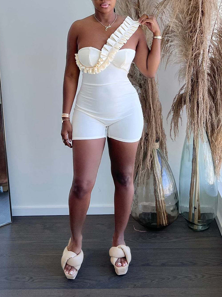One Shoulder Ruffle Romper