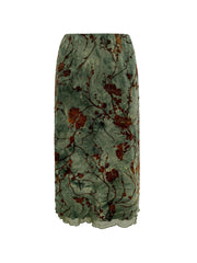 Mesh Lining Vintage Floral Midi Skirt