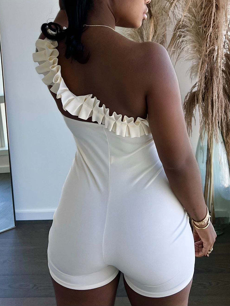 One Shoulder Ruffle Romper