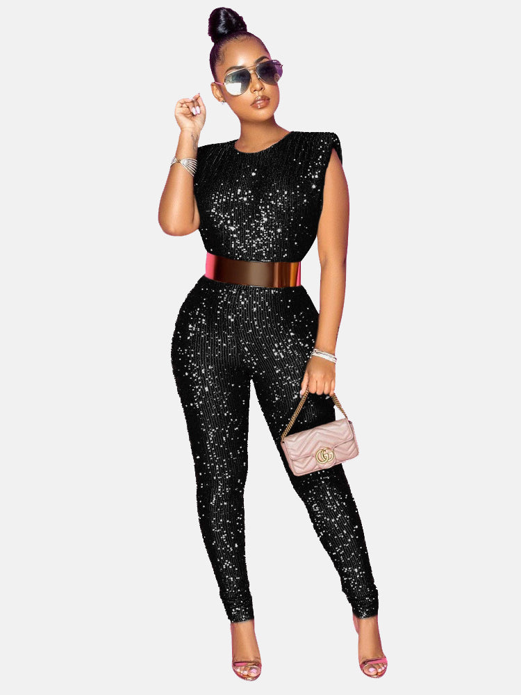 Sequins Solid Color Jumpsuit