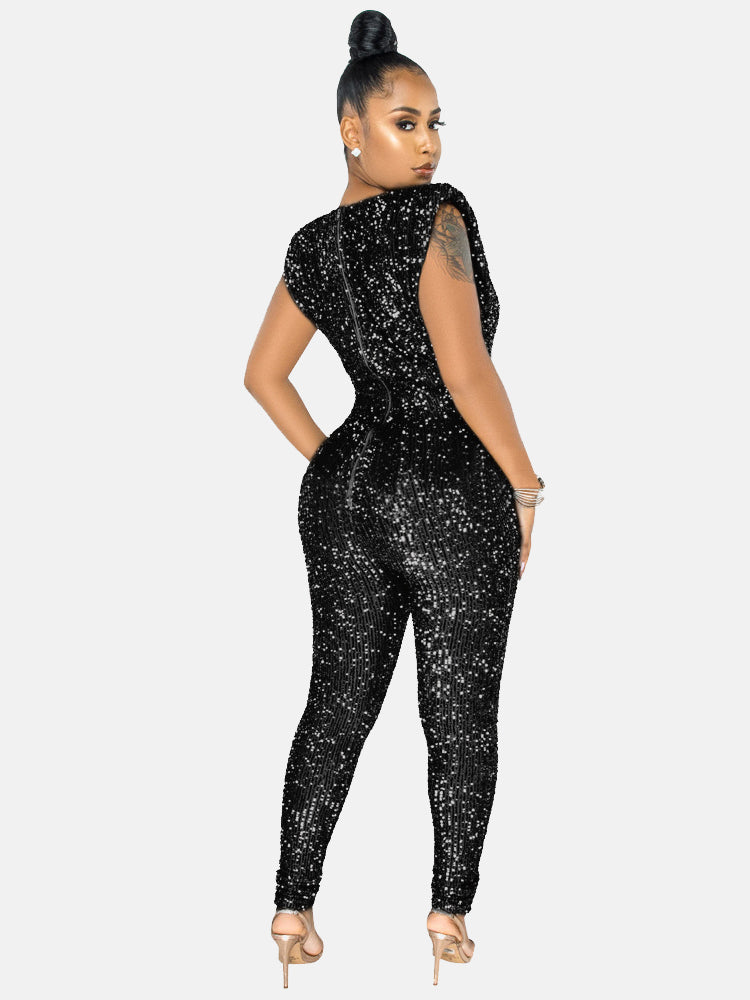 Sequins Solid Color Jumpsuit