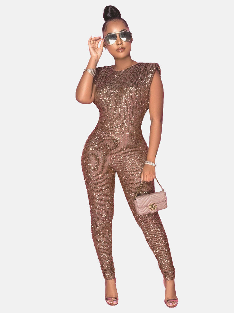 Sequins Solid Color Jumpsuit