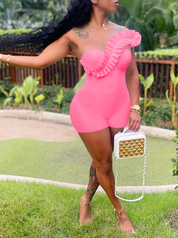 One Shoulder Ruffle Romper