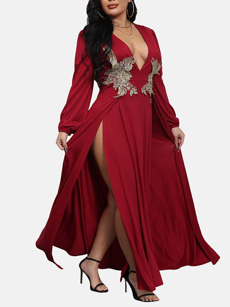 Deep V Neck High Split Maxi Dress