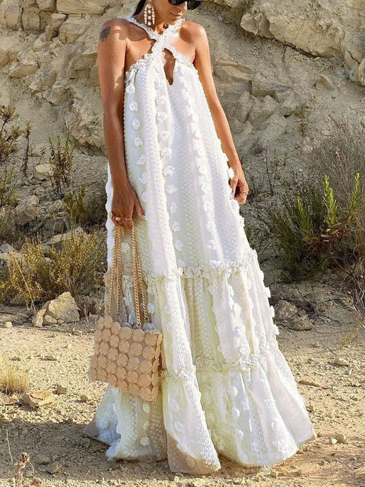 Halter Three-dimensional Floral Cake Dress