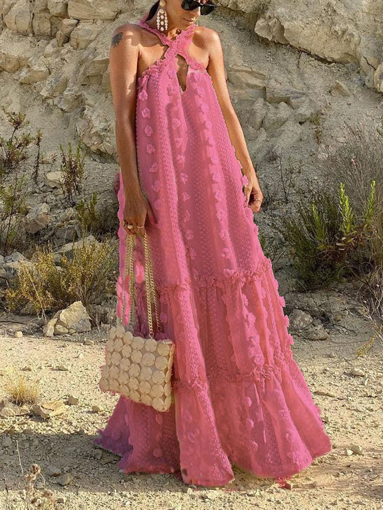 Halter Three-dimensional Floral Cake Dress