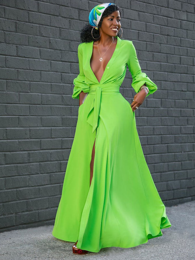 Slit V Neck Maxi Dress