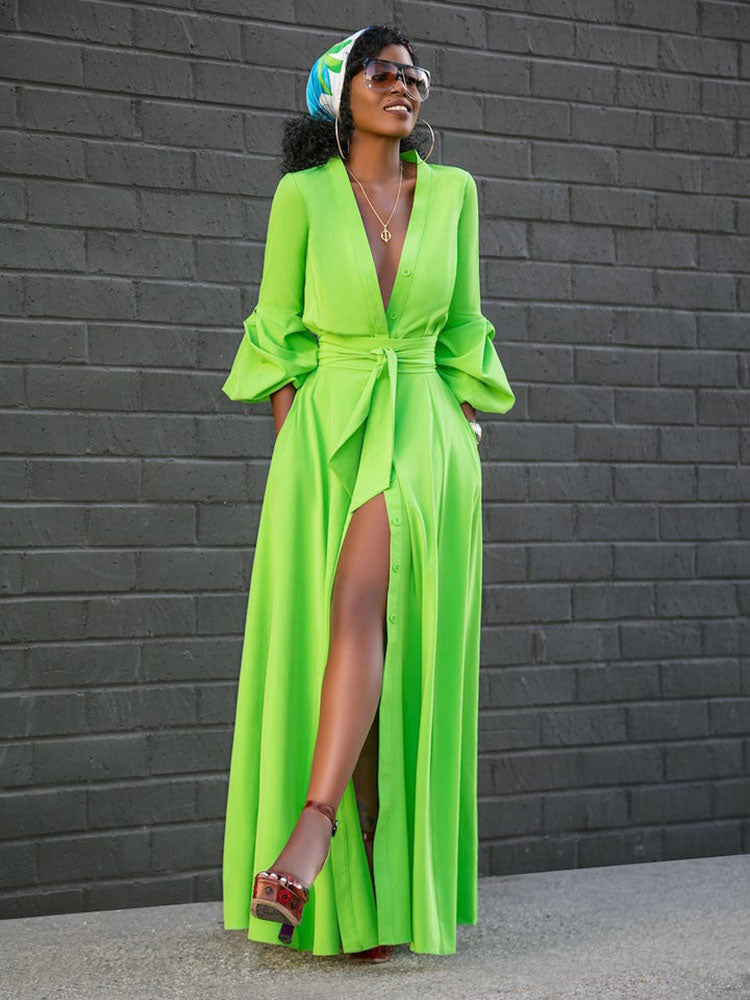 Slit V Neck Maxi Dress