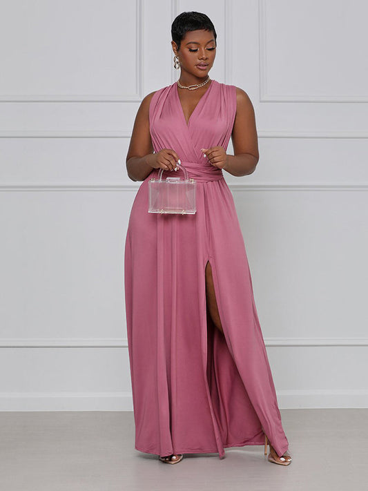 Solid Bandage Slit Dress