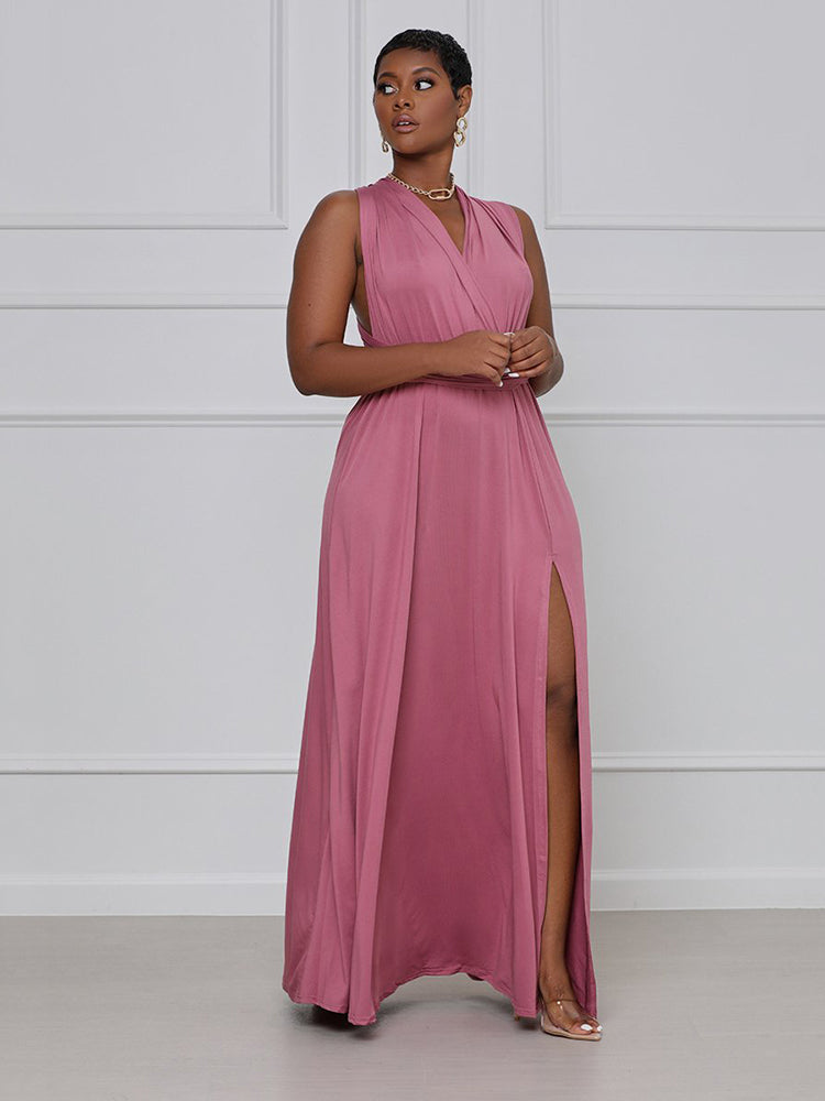 Solid Bandage Slit Dress