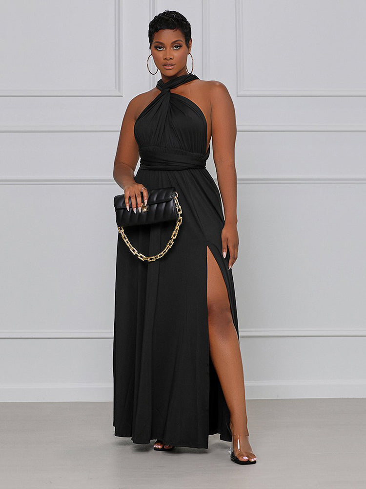 Solid Bandage Slit Dress