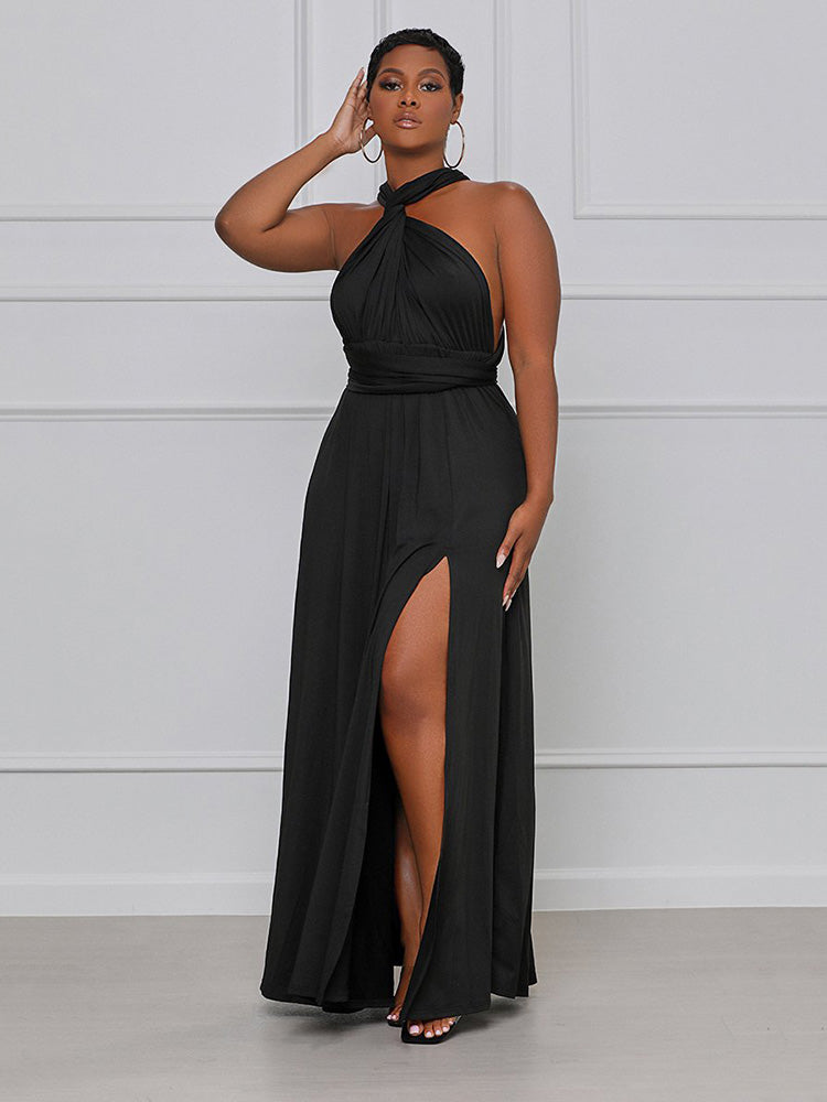 Solid Bandage Slit Dress