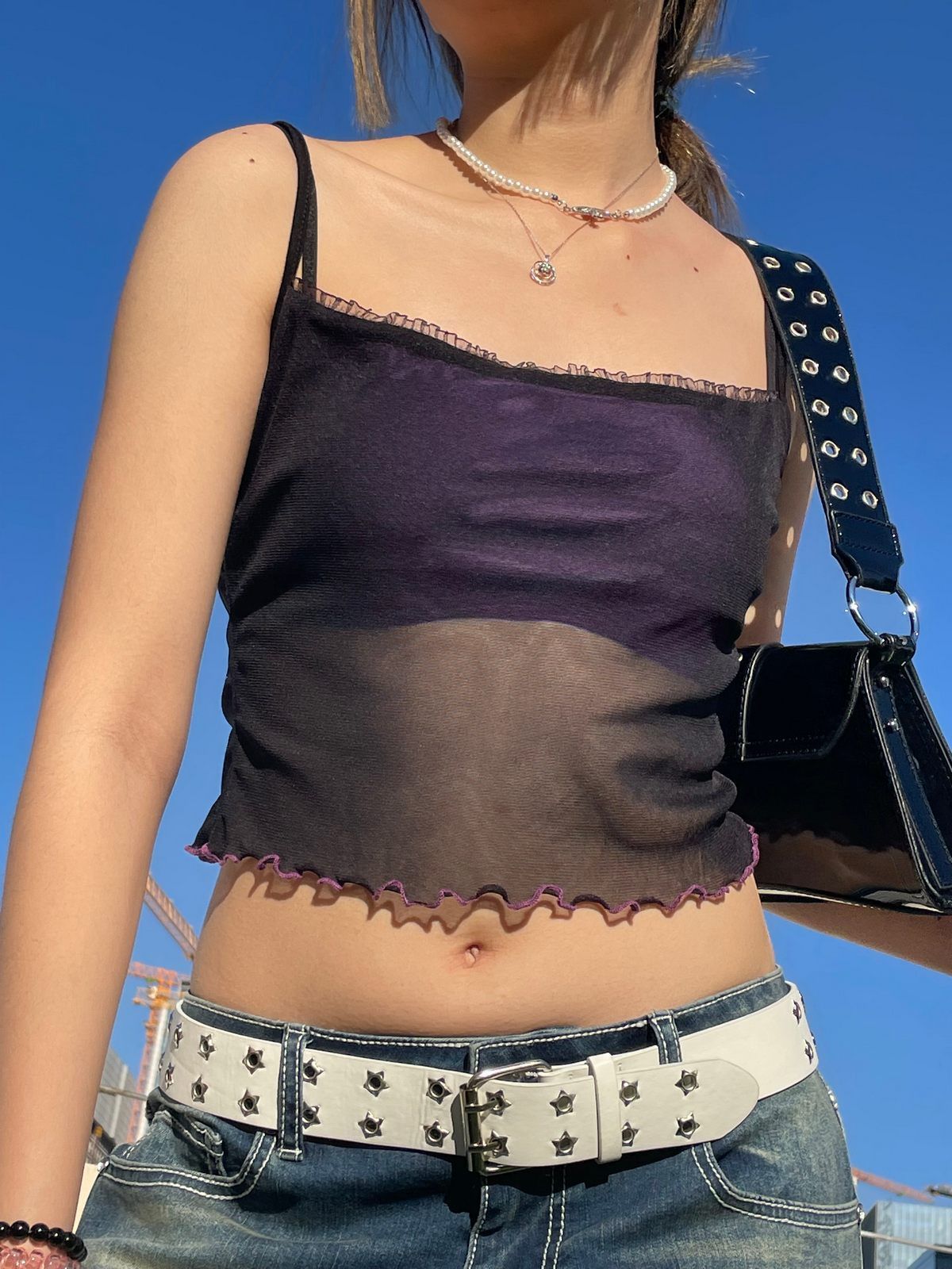 Patchwork Mesh Crop Cami Top