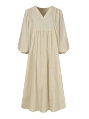 V Neck Lantern Sleeve Maxi Dress