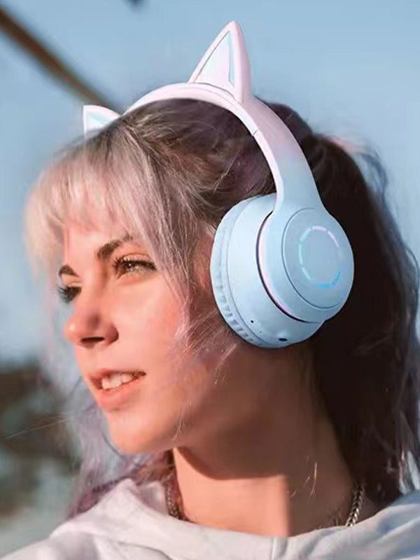 Luminous Gradient Cat Ear Bluetooth Headphone With Mic