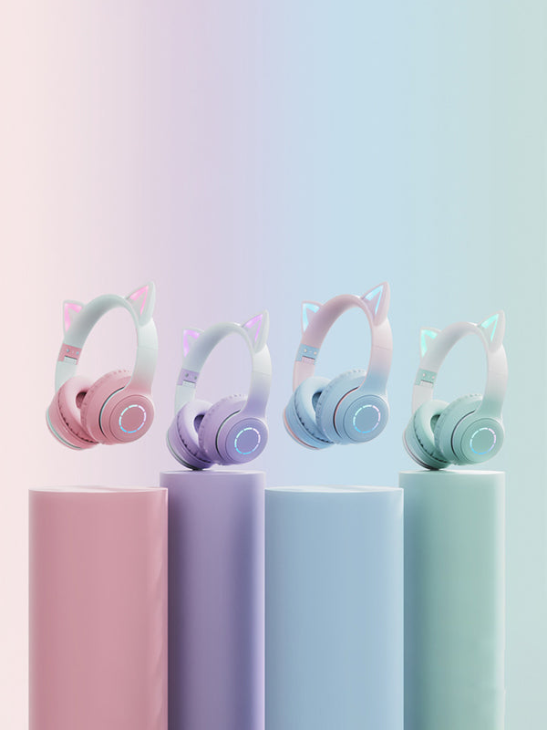 Luminous Gradient Cat Ear Bluetooth Headphone With Mic
