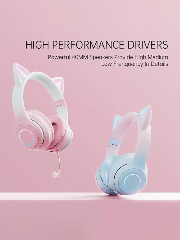 Luminous Gradient Cat Ear Bluetooth Headphone With Mic