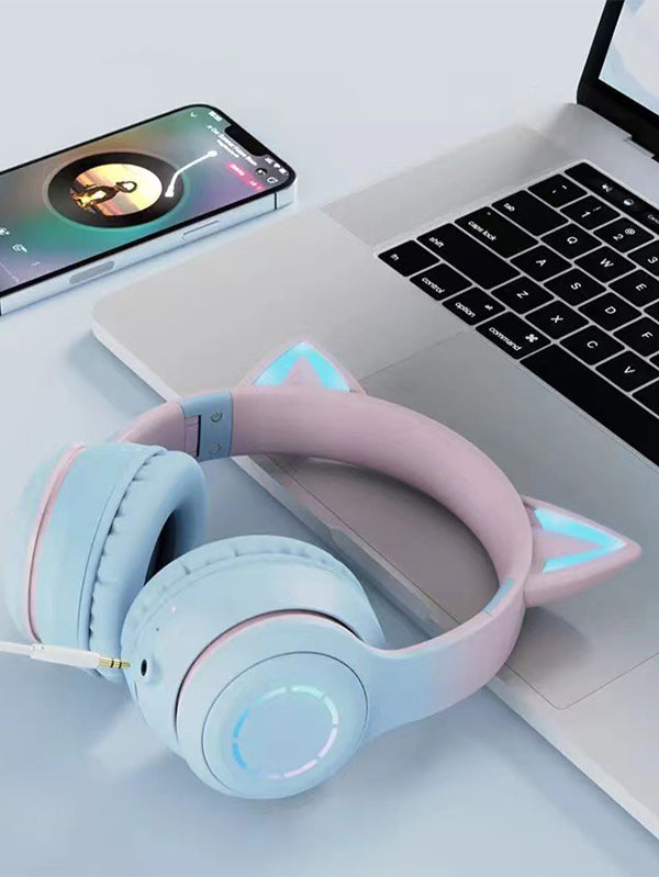 Luminous Gradient Cat Ear Bluetooth Headphone With Mic