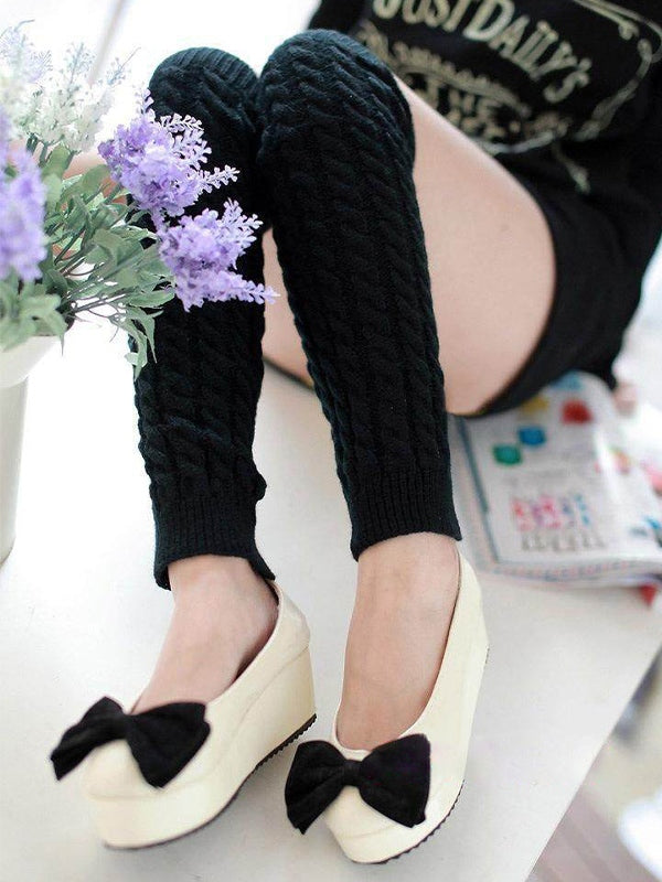 Solid Color Cable Knit Leg Warmer