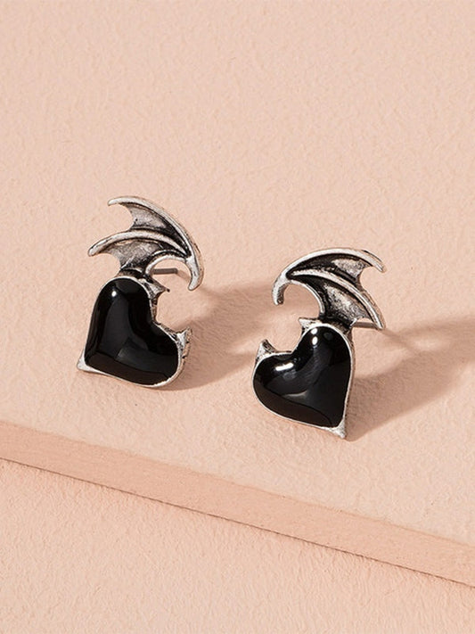 Devil Wing Heart Pendant Earrings