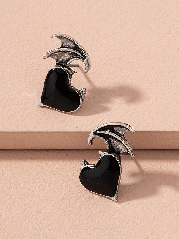 Devil Wing Heart Pendant Earrings